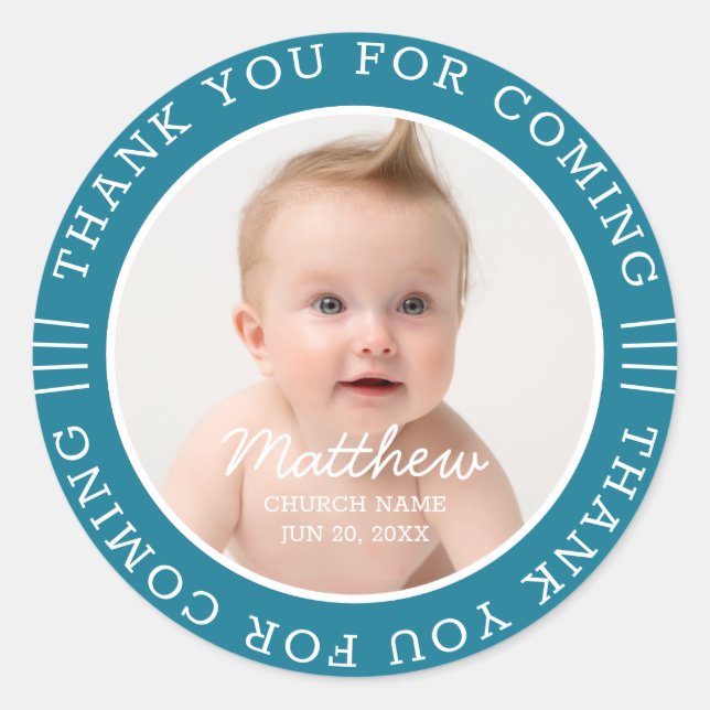 For Him Holy Baptism Thank You For Coming Photo Classic Round Sticker (Front)