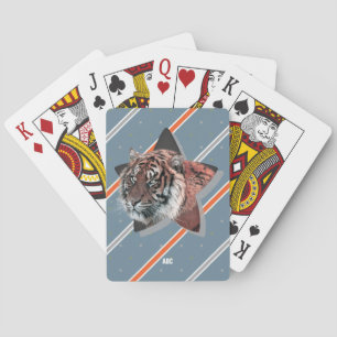 For Him Modern Monogrammed Tiger Striped Pattern Playing Cards
