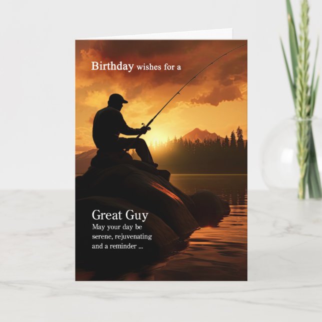for Him on his Birthday Fishing Fisherman Sunrise  Card (Front)
