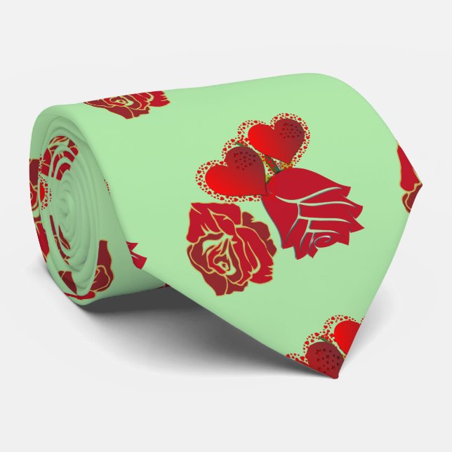  For Him Sweeping Hearts Rustic Roses Valentine  Tie (Rolled)