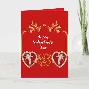 For Him Valentine's Day Romantic Red Cupid Angels Holiday Card