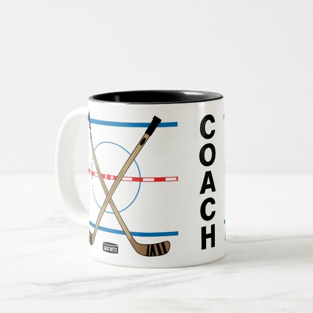 for Hockey Coach Hockey Sticks at Centre Ice Two-Tone Coffee Mug (Front Left)