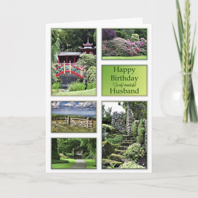 For Husband, a birthday card with garden views (Front)