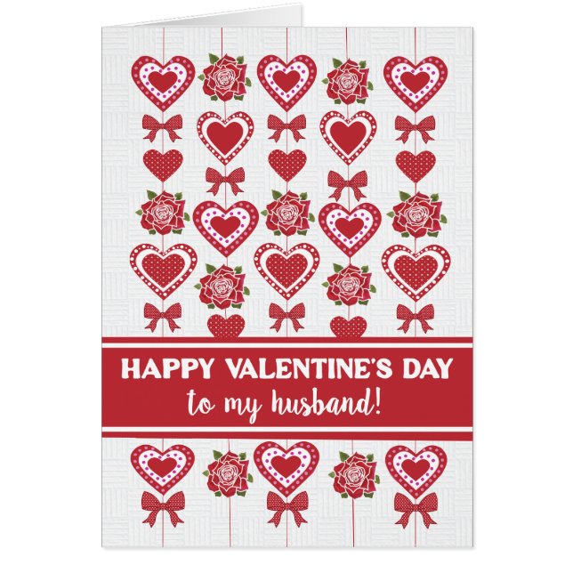 For Husband Valentine's Red Roses Hearts Bows (Front)