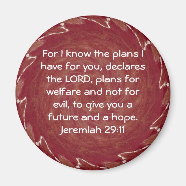 For I know the plans I have ....  Jeremiah 29:11 Magnet (Front)