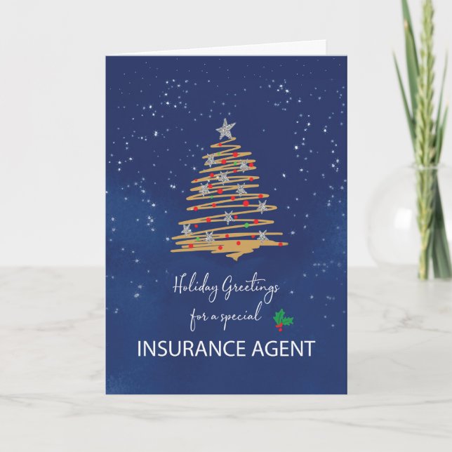 For Insurance Agent Christmas Tree on Navy Card (Front)