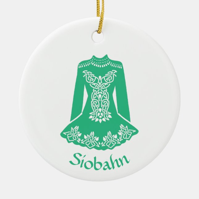 For Irish Dancers Green Dancing Dress Personalised Ceramic Ornament (Front)