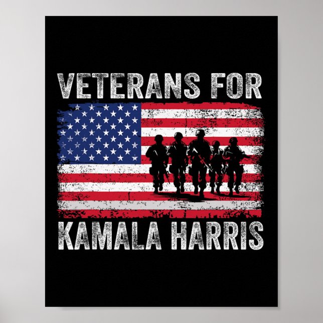 For Kamala Harris 2024 Election Usa Flag Military  Poster (Front)