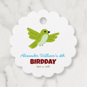 For Kids Cute Green Summer Bird Birthday Favour Tags