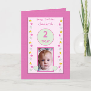 For kids little girl pink Birthday photo greeting Card