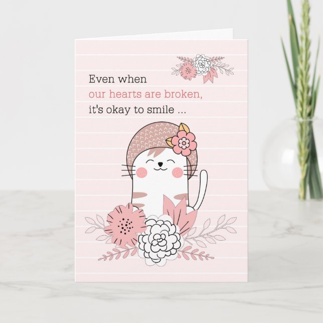 for Kids Sympathy Pink Kitty Cat and Flowers Card (Front)