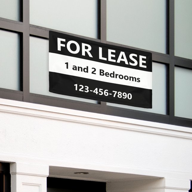 For Lease Black and White Apartment Leasing Banner (Outside Building)