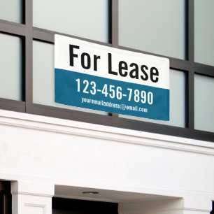 For Lease Blue White and Black Text Phone Number Banner