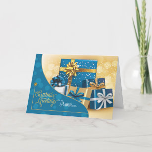 for Life Partner Blue and Gold Christmas Gifts Holiday Card