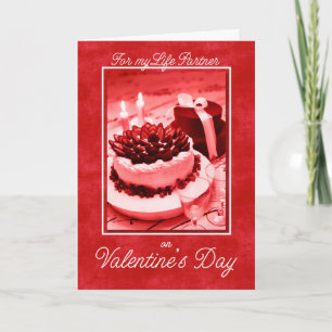 for Life Partner on Valentine's Day Red and White Holiday Card