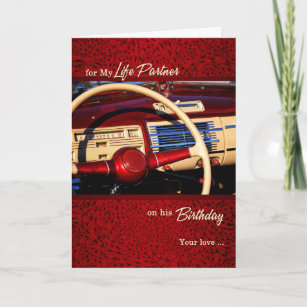 For Life Partner's Birthday Red Classic Car Card