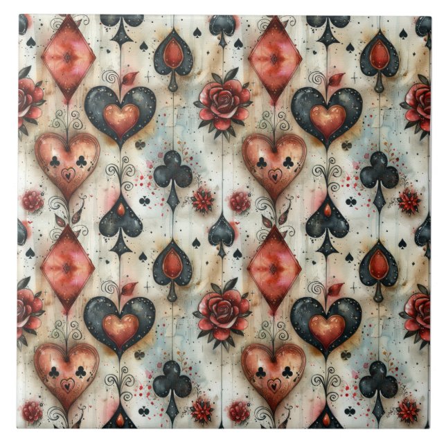 For lovers of card games. Playing card symbols. Ceramic Tile (Front)