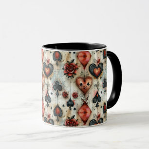 For lovers of card games. Playing card symbols. Mug