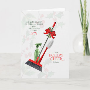 for Maid Clean Sweep of Pure Joy with Name Holiday Card