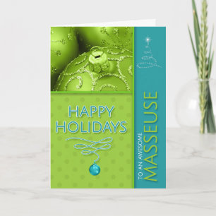 for Masseuse Green and Turquoise Modern Holiday Card