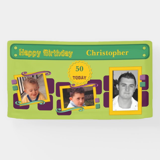 For men 50th add photos name green party banner (Horizontal)