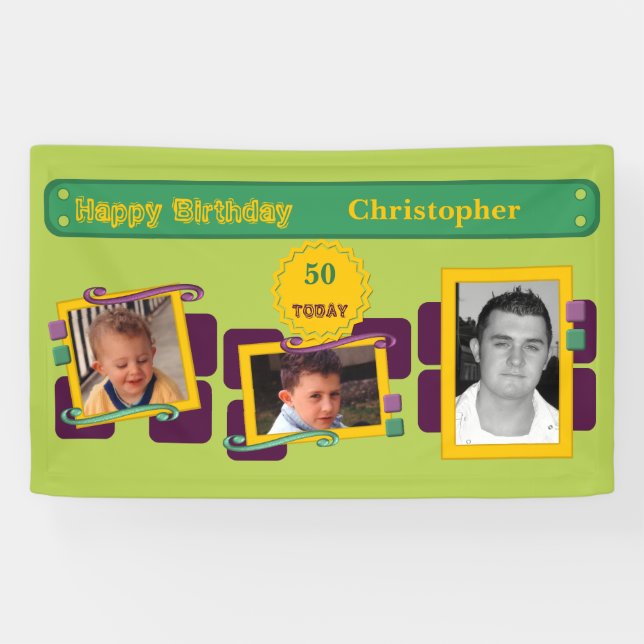 For men 50th add photos name green party banner (Horizontal)
