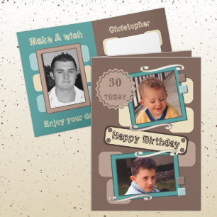 For men add photos brown turquoise 30th Birthday Card