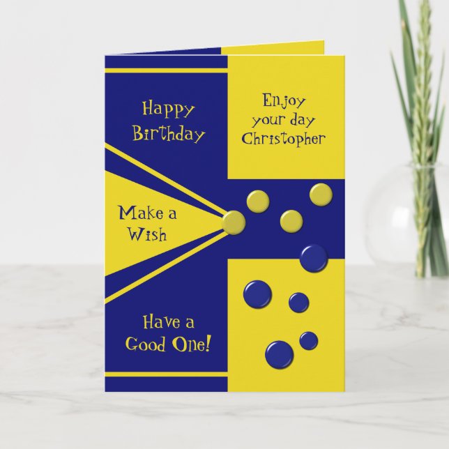 For men blue and yellow with a name Birthday Card (Front)