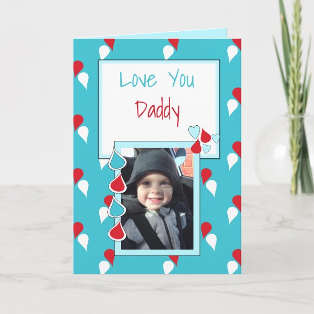 For men Daddy photo blue and red Birthday greeting Card (Front)