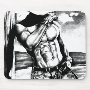 For men masculine art muscled cowboy bodybuilder mouse pad
