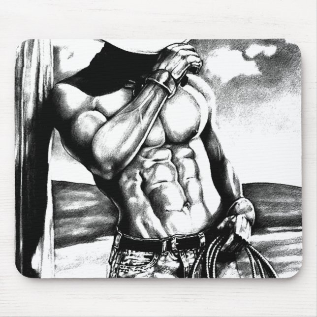 For men masculine art muscled cowboy bodybuilder mouse pad (Front)