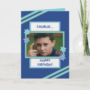 For men with name and photo blue birthday card
