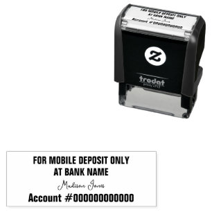 For Mobile Deposit Only Bank Name Acct # Signature Self-inking Stamp