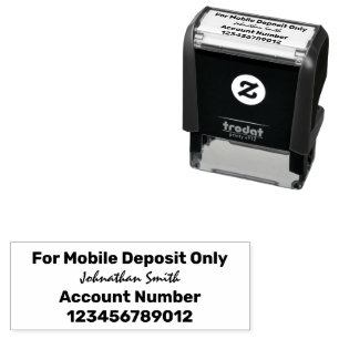 For Mobile Deposit Only Script Name Bank Account# Self-inking Stamp