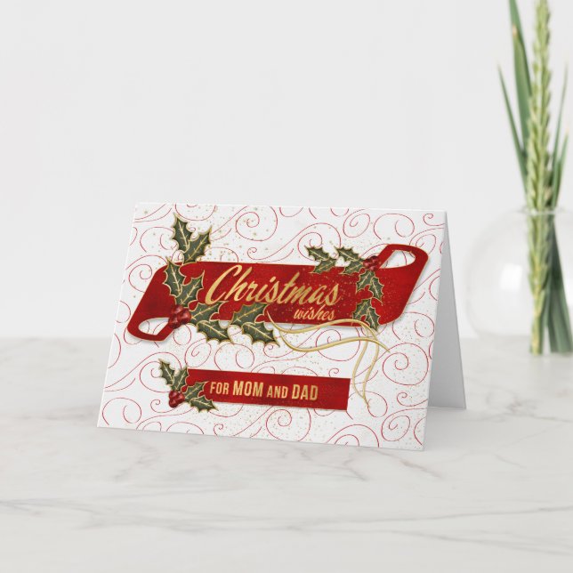 for Mom and Dad on Christmas Wishes Holly Holiday Card (Front)