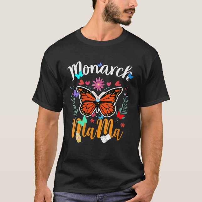 for Mom from Daughter Monarch Mama Floral Graphic T-Shirt (Front)