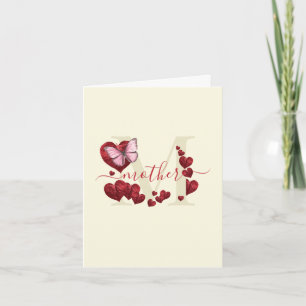 For Mom-Pink Butterfly with Heart Leaves Card