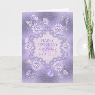 For mothe, dreamy lilac birthday card with flowers