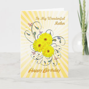 For Mother, birthday card with yellow flowers