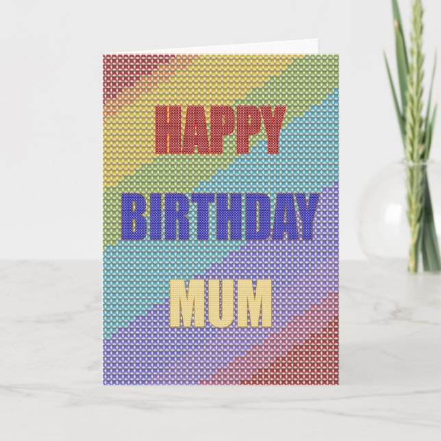 For Mum, a Cross Stitch Birthday card (Front)
