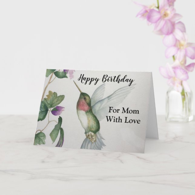 For Mum Birthday Joyful Hummingbird Watercolor Card (Orchid)