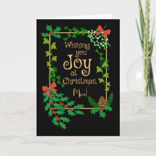 For Mum Christmas Joy With Holly and Mistletoe Card