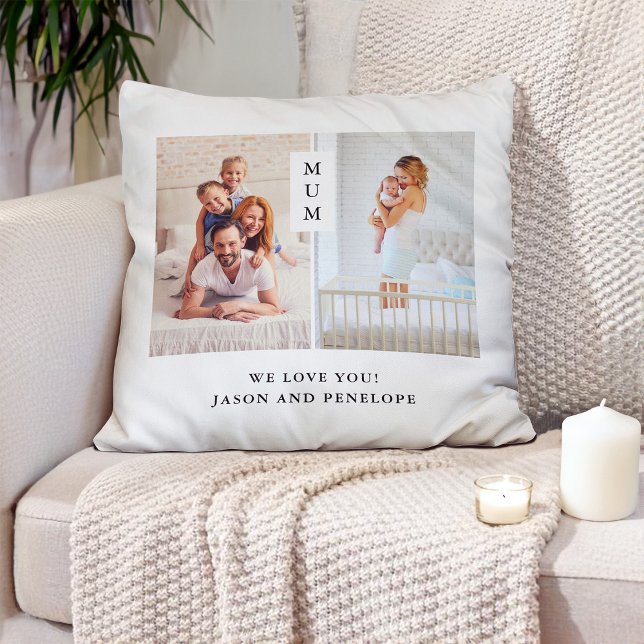For Mum | Modern Two Photo Grid Cushion (A stylish pillow for mum with your favourite photos)