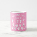 For Mum or Grandma Kids Handprint Names Custom Coffee Mug<br><div class="desc">Make mum's day with this cute custom mug that reads "My favourite people call me Mummy" and with kids' handprints and names below. Easily change the name to mum, mother, grandma, Nana, etc. If you have fewer than nine kids then just delete or hide the handprints. Easily change the background...</div>