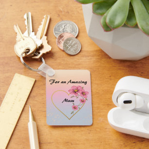 For Mum Pink Floral Gold Heart Mother's day  Key Ring