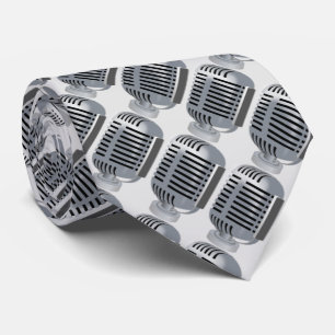 For music lovers silver microphone pattern tie