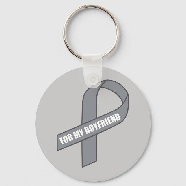 For My Boyfriend (Grey / Silver Awareness Ribbon) Key Ring (Front)