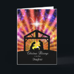 For my daughter, sunset Christmas Holiday Card<br><div class="desc">A Christmas card for my daughter. A beautiful Nativity scene with a glorious sunset. Mary and Joseph are kneeling and saying a prayer while baby Jesus is in his crib.The Christmas star shines in its glory overhead. Send a wish for Christmas blessings to a daughter.</div>