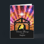 For my daughter, sunset Christmas Holiday Card<br><div class="desc">A Christmas card for my daughter. A beautiful Nativity scene with a glorious sunset. Mary and Joseph are kneeling and saying a prayer while baby Jesus is in his crib.The Christmas star shines in its glory overhead. Send a wish for Christmas blessings to a daughter.</div>