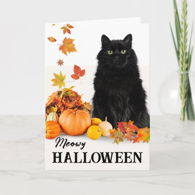 For My Human Meowy Halloween Black Cat Card (Front)